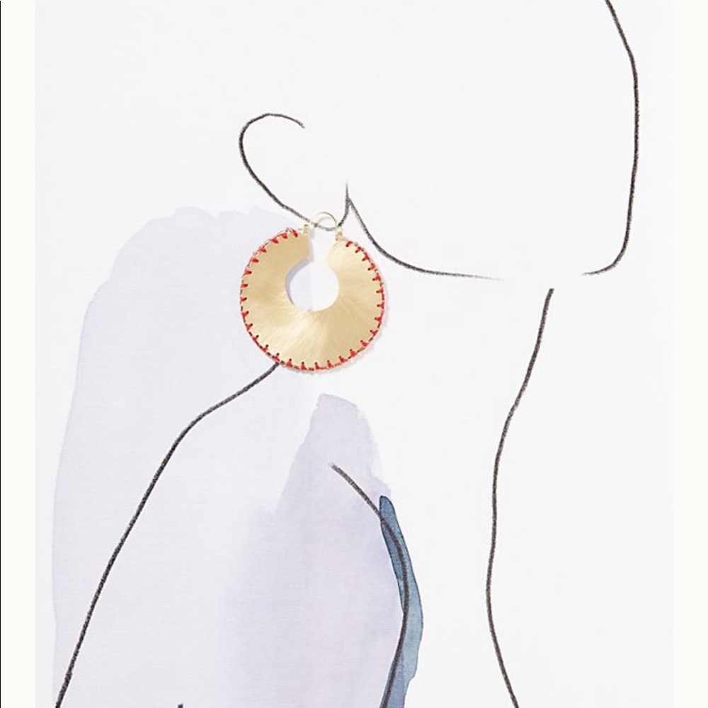 Anthropologie Julie Stitched Hoop Earrings - Picture 3 of 5